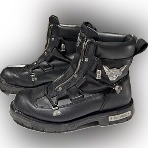 Harley-Davidson Black Leather Zip-Front Motorcycle Boots